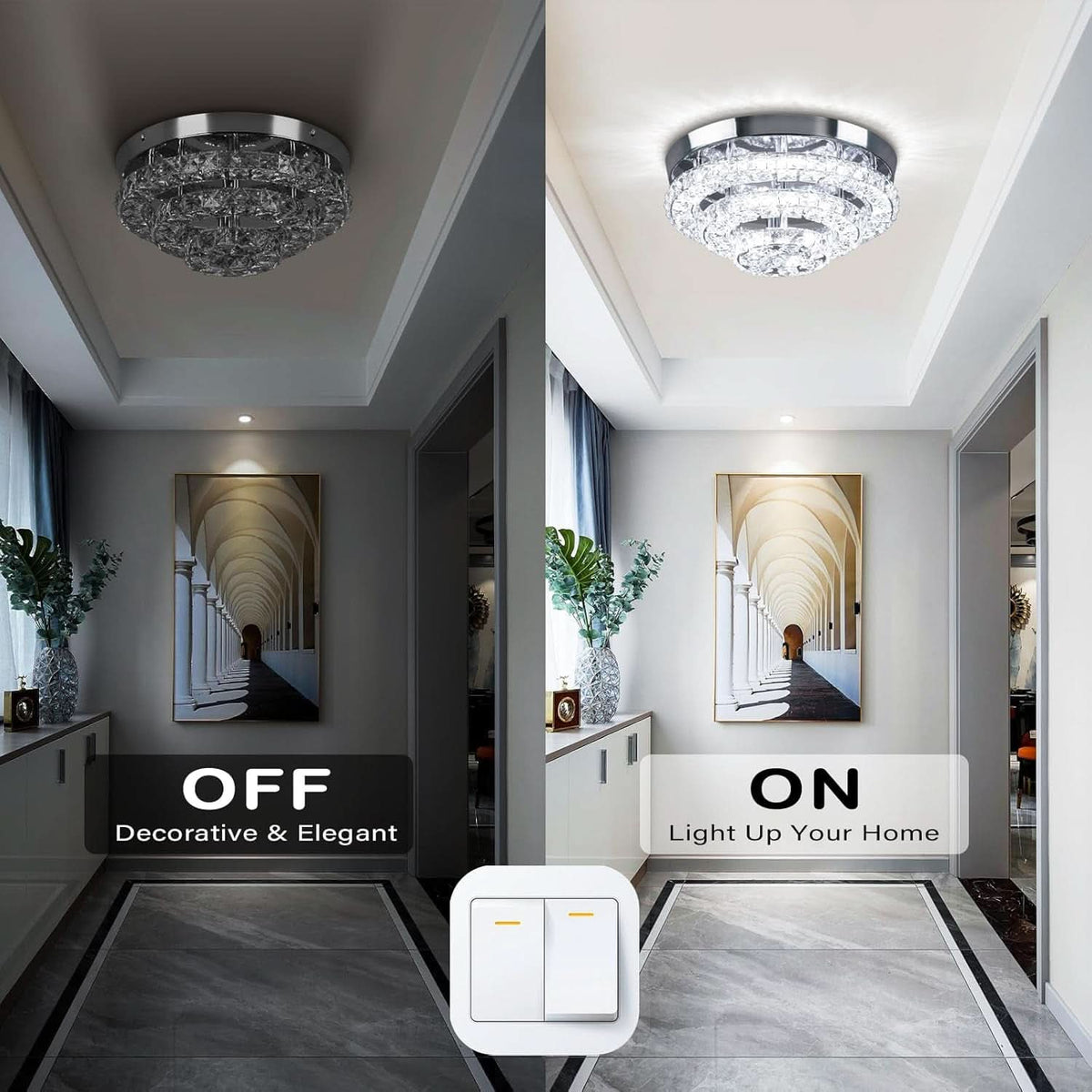 Homiqo Crystal – Kryształowa lampa sufitowa LED 30 cm, 6500K