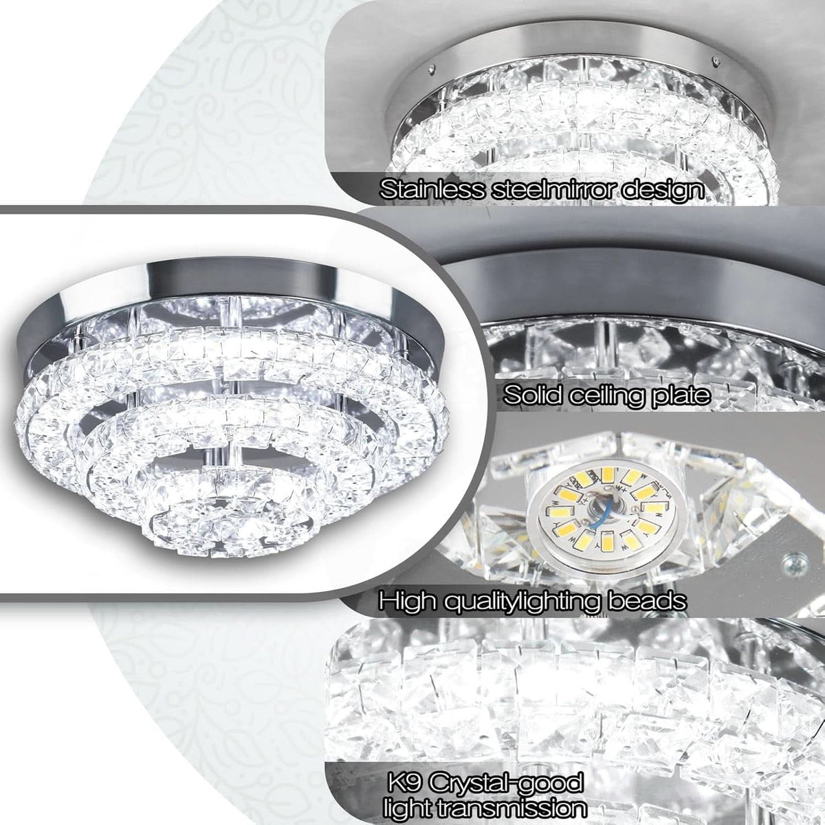 Homiqo Crystal – Kryształowa lampa sufitowa LED 30 cm, 6500K