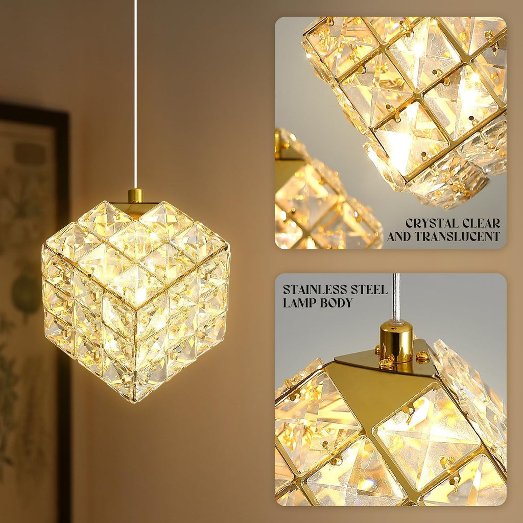Homiqo Golden Crystal – Złoty kryształowy żyrandol LED do wysokich wnętrz i klatek schodowych